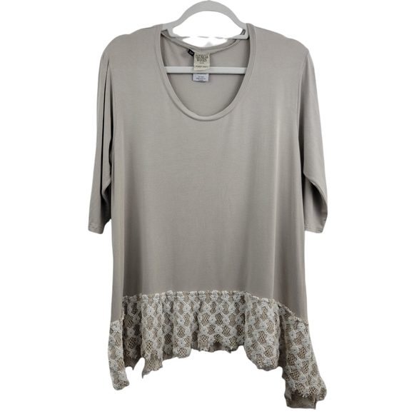 Patricia Woods Pour Filly + Colt Beige Tan Top With Crochet Detail Size Small - Picture 1 of 15
